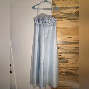 Vintage Y2K Ice Blue BabyDoll Empire Waist Rhinestone Formal Prom Dress